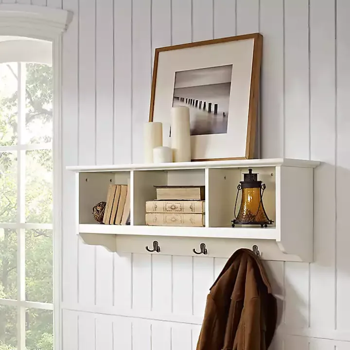White Brenna Storage Shelf with Hooks