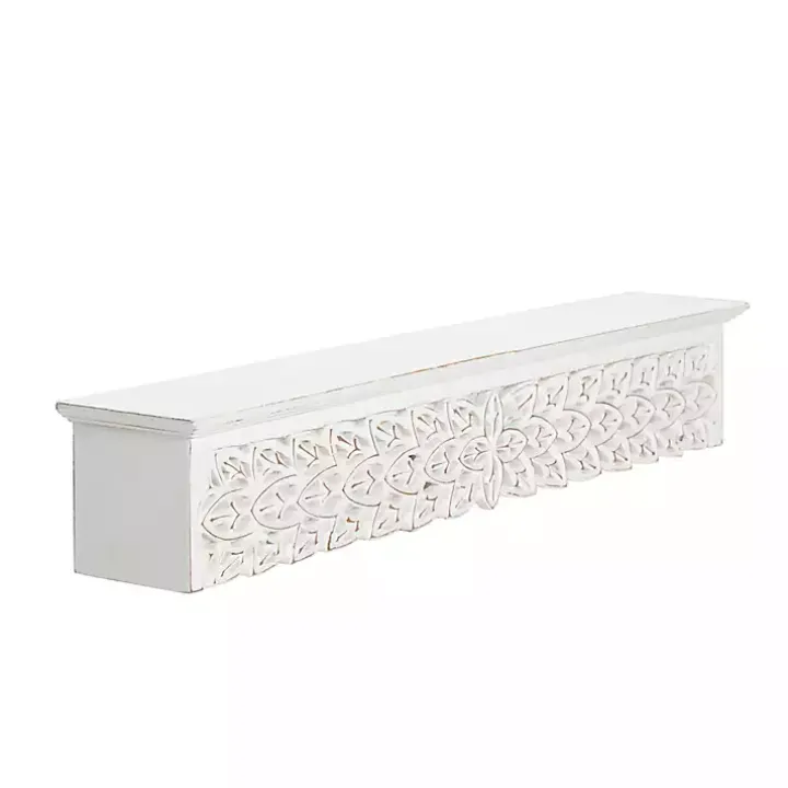 White Carved Floral Decorative Wall Shelf