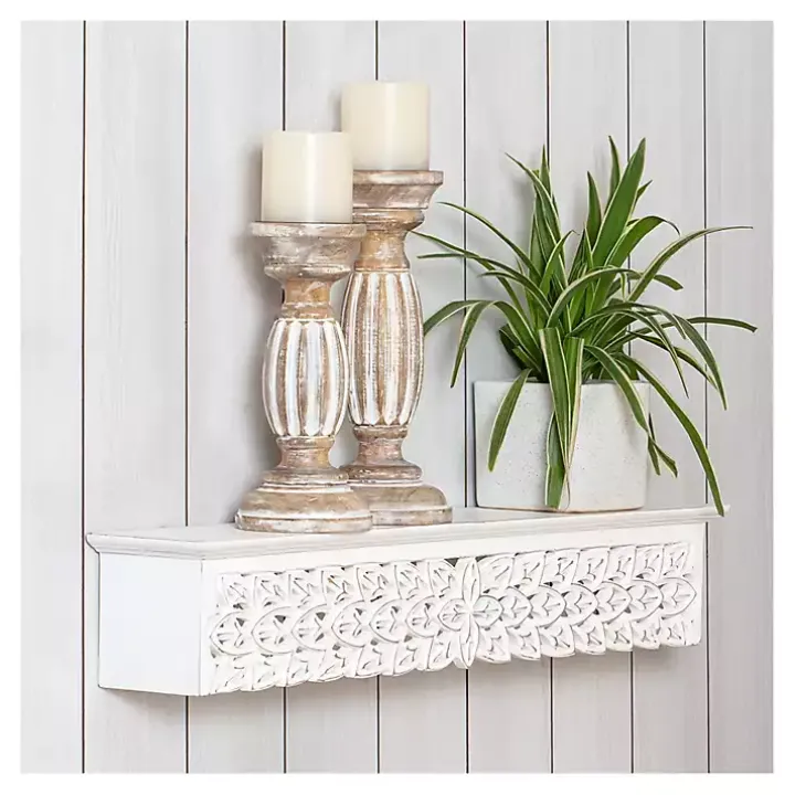 White Carved Floral Decorative Wall Shelf