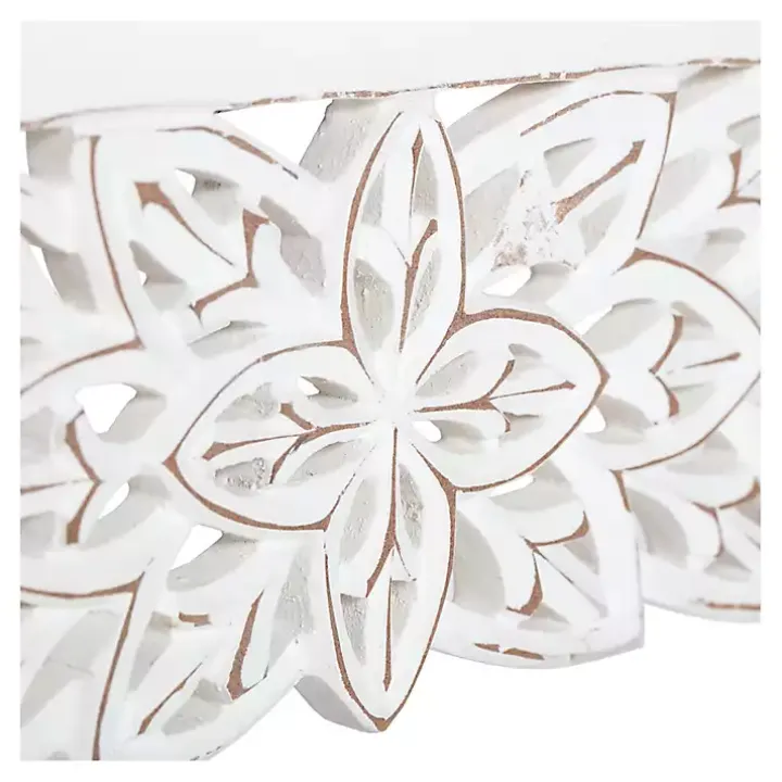 White Carved Floral Decorative Wall Shelf