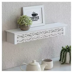 White Carved Floral Wall Shelf