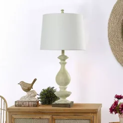 White Carved Traditional Table Lamp