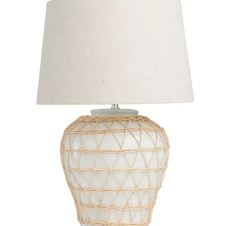 White Ceramic and Jute Woven Table Lamp