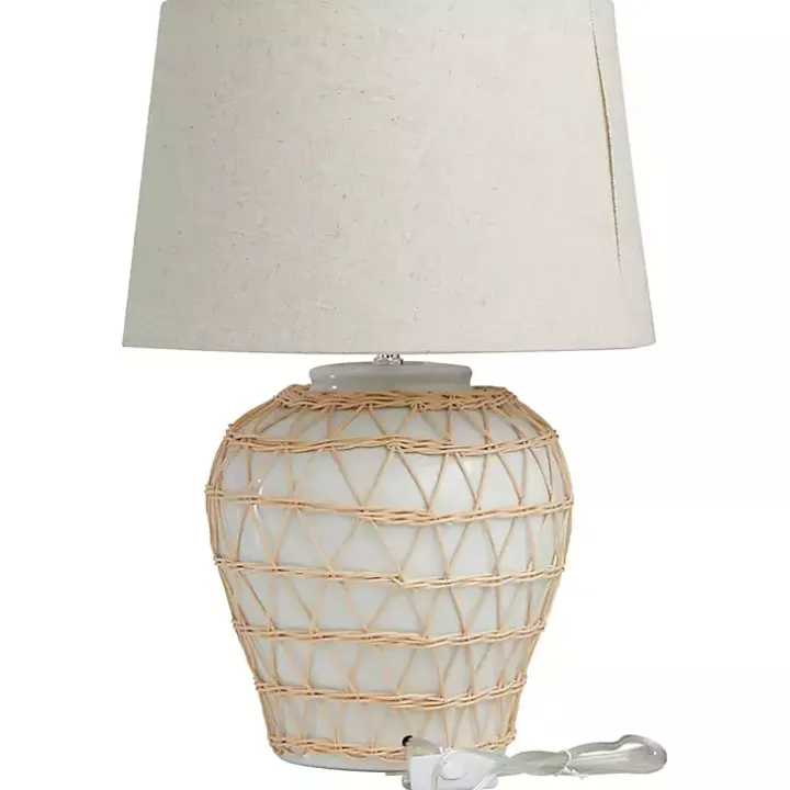 White Ceramic and Jute Woven Table Lamp