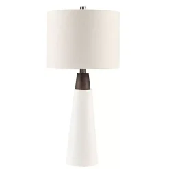 White Ceramic and Wood Cone Table Lamp