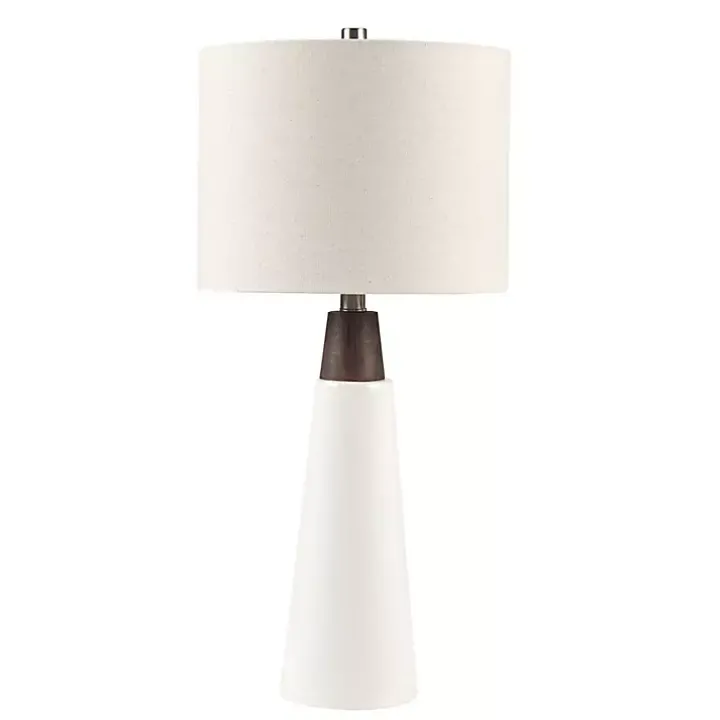 White Ceramic and Wood Cone Table Lamp