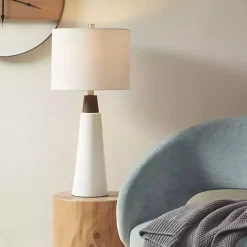White Ceramic and Wood Cone Table Lamp