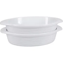 White Ceramic Au Gratin Dishes, Set of 2