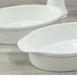 White Ceramic Au Gratin Dishes, Set of 2