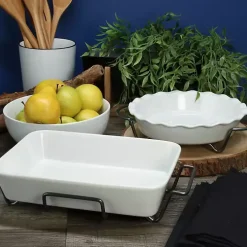 White Ceramic Baker and Pie Dish Set with Racks