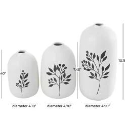 White Ceramic Berry and Fern Vases, Set of 3