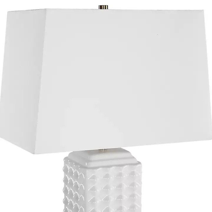 White Ceramic Diamond Textured Table Lamp