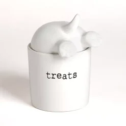 White Ceramic Dog Treat Canister