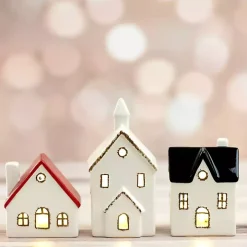 White Ceramic House & Church 3-pc. Figurine Set