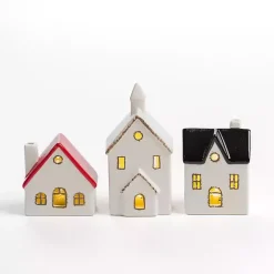 White Ceramic House & Church 3-pc. Figurine Set