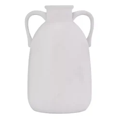 White Ceramic Jug Handles Vase, 10 in.