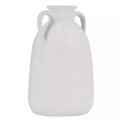 White Ceramic Jug Handles Vase, 10 in.
