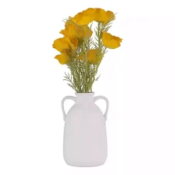 White Ceramic Jug Handles Vase, 10 in.