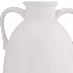 White Ceramic Jug Handles Vase, 10 in.