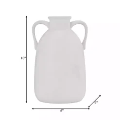 White Ceramic Jug Handles Vase, 10 in.