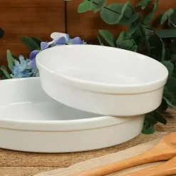White Ceramic Oval Bakers, Set of 2