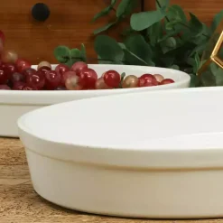 White Ceramic Oval Bakers, Set of 2