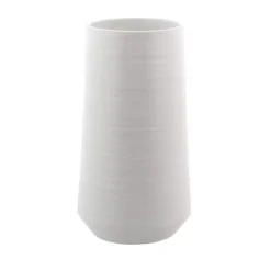 White Ceramic Ribbed Vase, 12 in.