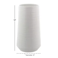 White Ceramic Ribbed Vase, 12 in.
