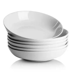 White Ceramic Round Dinner Bowls, Set of 6