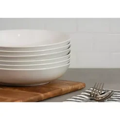 White Ceramic Round Dinner Bowls, Set of 6