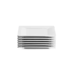 White Ceramic Square Appetizer Plates, Set of 6