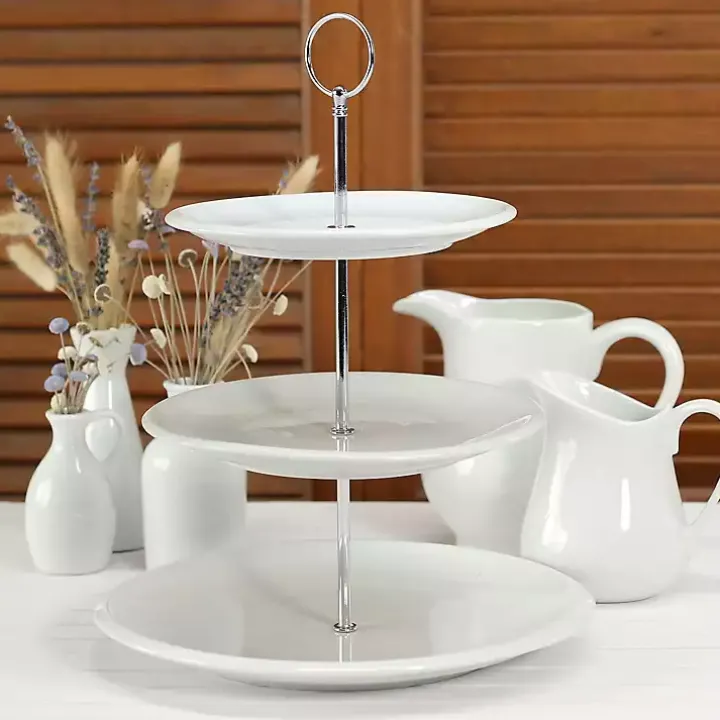 White Ceramic 3-Tier Serving Stand