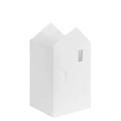 White Ceramic Village House Vase, 7 in.