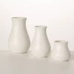 White Chiffon Stone Vases, Set of 3