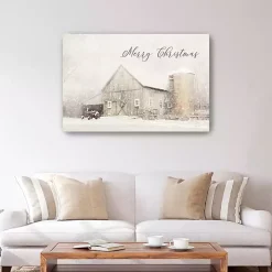 White Christmas Barn Canvas Wall Art