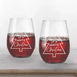 White Christmas Stemless Wine Glasses, Set of 2