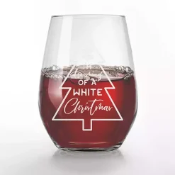 White Christmas Stemless Wine Glasses, Set of 2