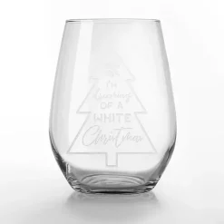 White Christmas Stemless Wine Glasses, Set of 2