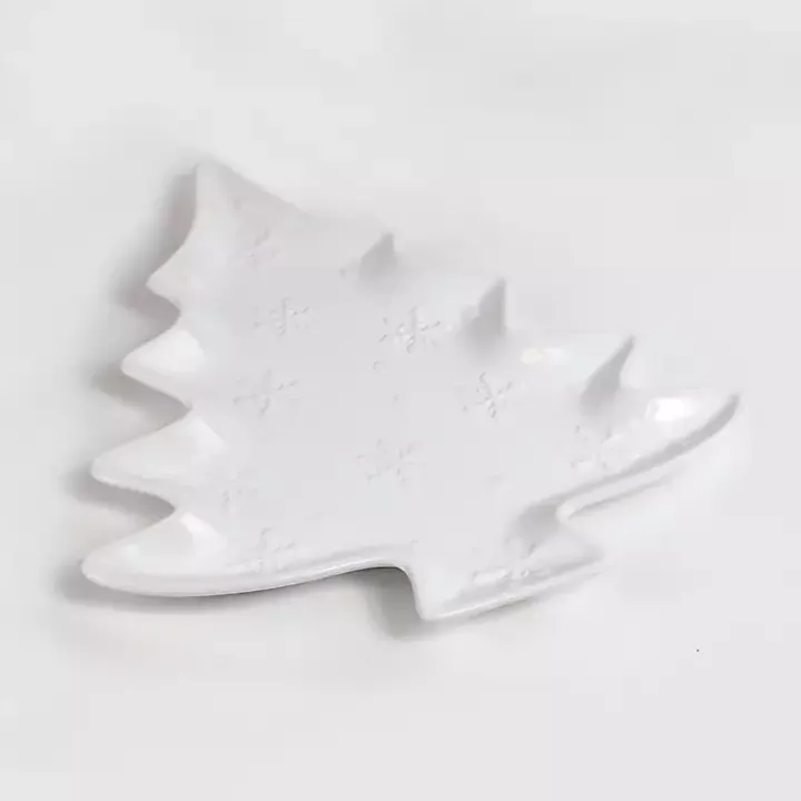 White Christmas Tree & Snowflakes Serving Platter
