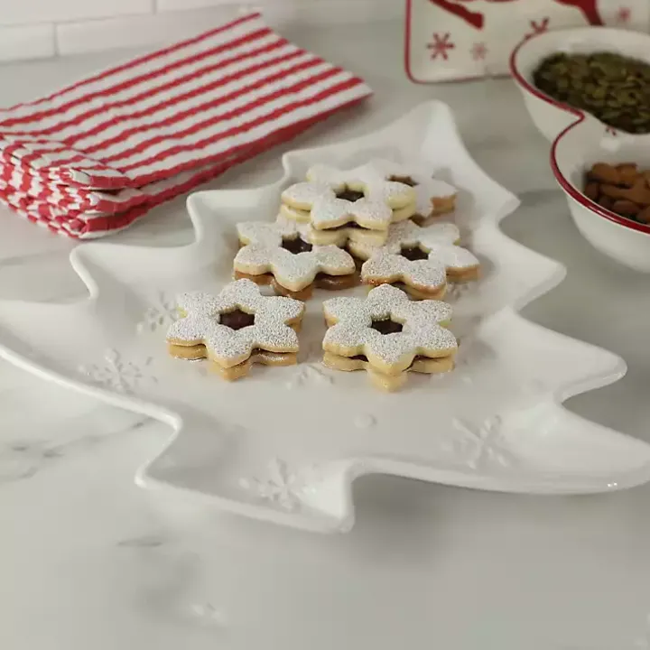 White Christmas Tree & Snowflakes Serving Platter