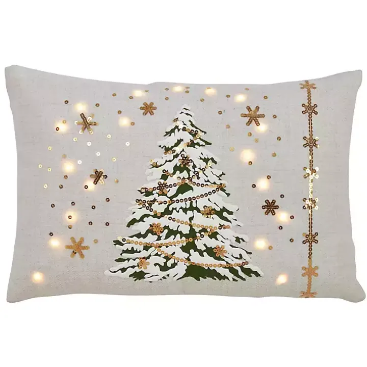 White Christmas Tree LED Accent Pillow