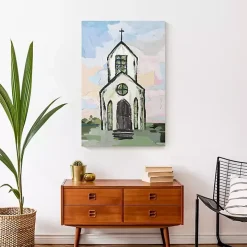White Church Painterly Canvas Wall Art