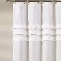 White Ciel Tassel Shower Curtain