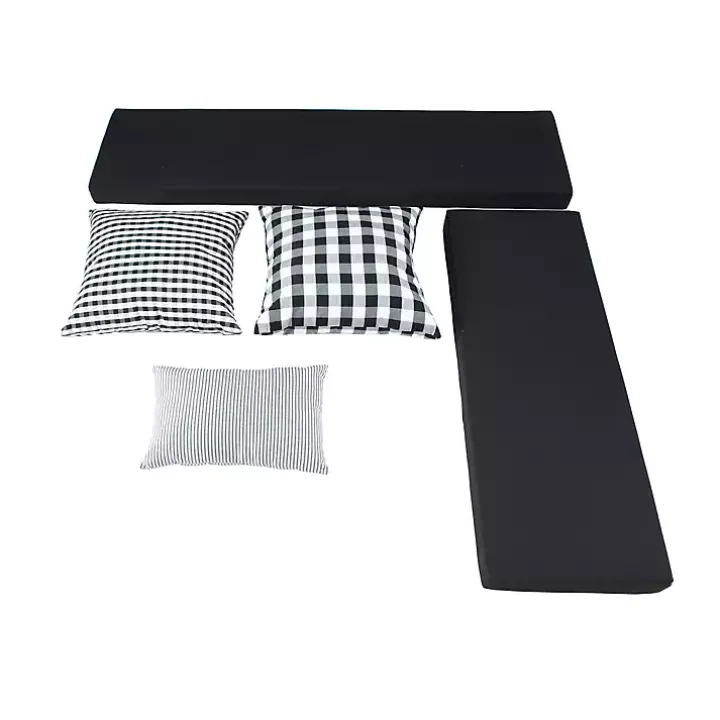 White Corner Bench with Black Cushions
