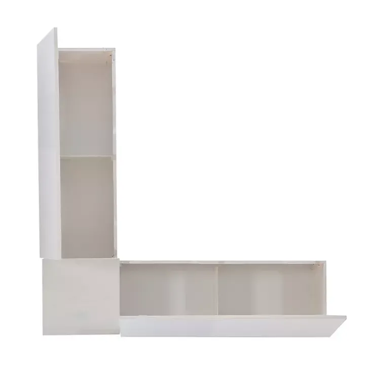 White Corner Bench with Blue Cushions