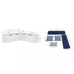 White Corner Bench with Blue Cushions