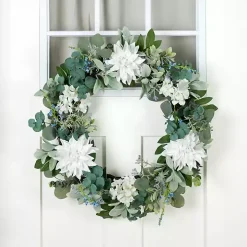 White Dahlia and Lamb's Ear Eucalyptus Wreath