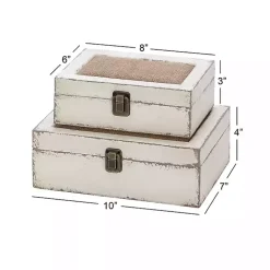 White Distressed Burlap Wooden Boxes, Set of 2