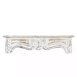 White Distressed Carved Wood Acanthus Wall Shelf