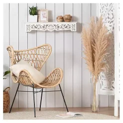 White Distressed Wood Carved Floral Shelf